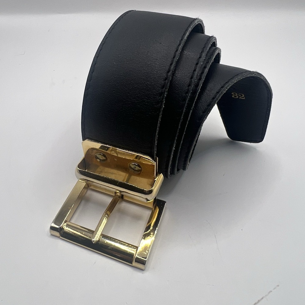 VTG Jaeger Carlo Palazzi Leather Belt 28-31"Black Gold‎ Tone Buckle Italy Luxury